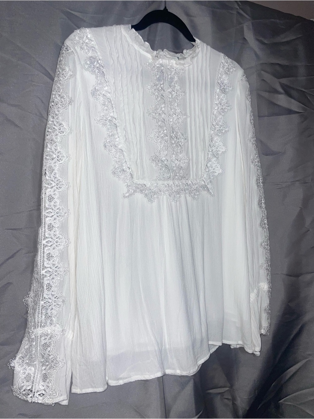 Sundance Lace and Grace White Long Bell Sleeve Ruffle Peasant Blouse Sz Small